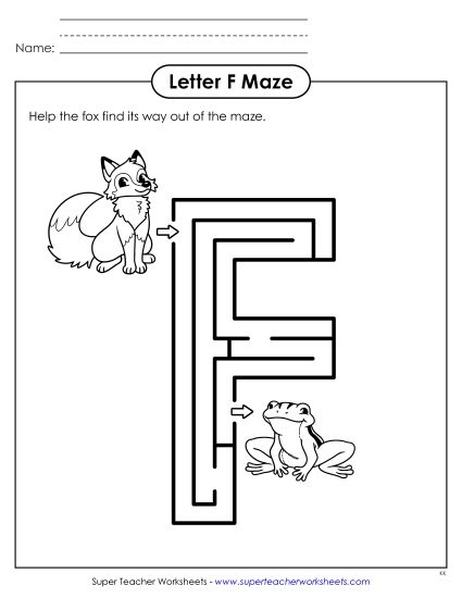 Alphabet Mazes (Easy) - Uppercase Letter F Maze (Printable PDF Worksheet)