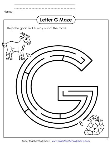 Letter Recognition - Uppercase Letter G Maze (Printable PDF Worksheet)