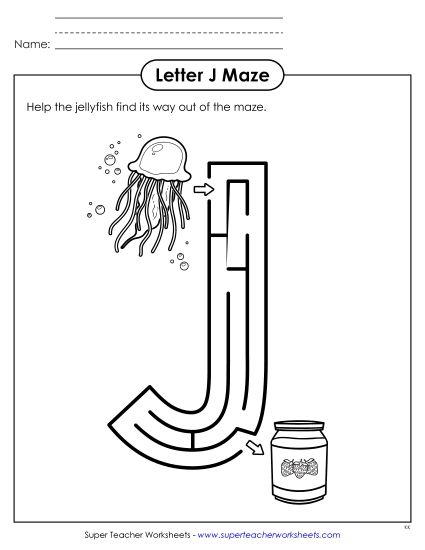 Letter Recognition - Uppercase Letter J Maze (Printable PDF Worksheet)