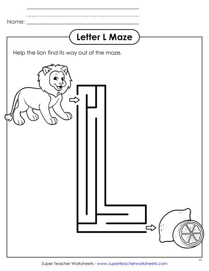 Alphabet Mazes (Easy) - Uppercase Letter L Maze (Printable PDF Worksheet)