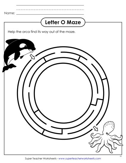 Letter Recognition - Uppercase Letter O Maze (Printable PDF Worksheet)