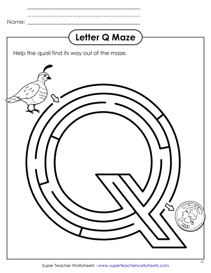 Letter Recognition - Uppercase Letter Q Maze (Printable PDF Worksheet)