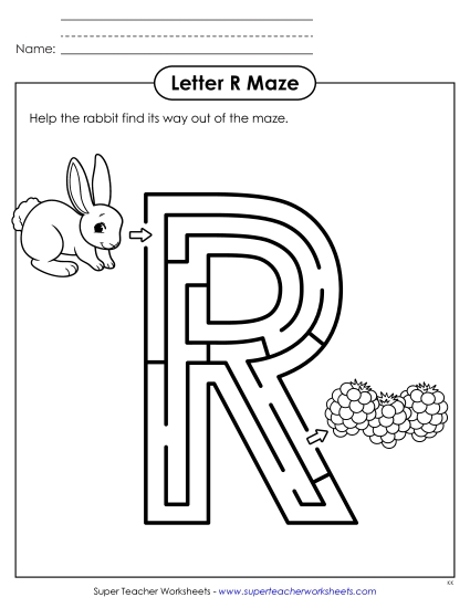 Letter Recognition - Uppercase Letter R Maze (Printable PDF Worksheet)