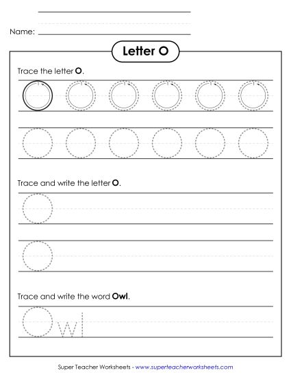 Letter O - Uppercase O (Tracing Dotted Line) (Printable PDF Worksheet)