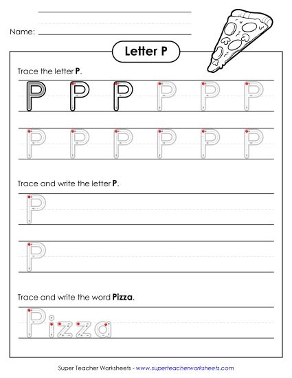 Trace and Print - Uppercase P Writing Practice (Outlined Letters) (Printable PDF Worksheet)
