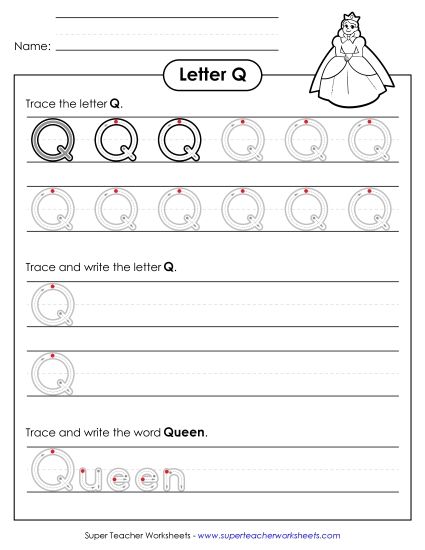 Letter Q - Uppercase Q (Outlined Letters) (Printable PDF Worksheet)