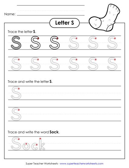 Letter S - Uppercase S (Outlined Letters) (Printable PDF Worksheet)