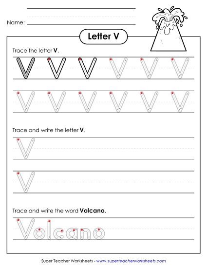 Trace and Print - Uppercase V Printing Practice (Outlined Letters) (Printable PDF Worksheet)