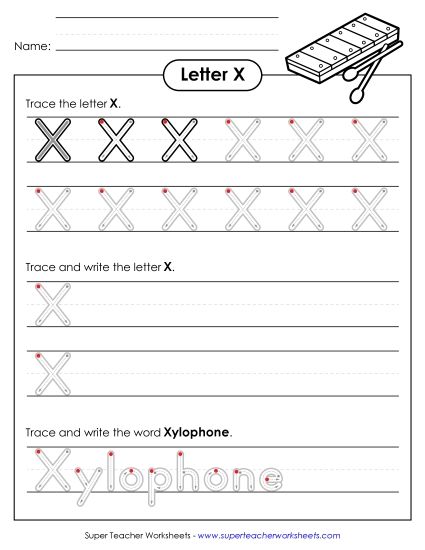 Letter X - Uppercase X (Outlined Letters) (Printable PDF Worksheet)