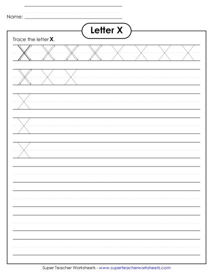 Trace and Print - Uppercase X Printing Practice (Smaller Font Size) (Printable PDF Worksheet)