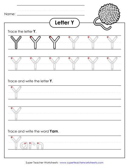 Trace and Print - Uppercase Y Writing Practice (Outlined Letters) (Printable PDF Worksheet)