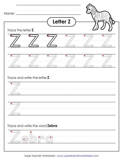 Letter Z - Uppercase Z (Outlined Letters) (Printable PDF Worksheet)