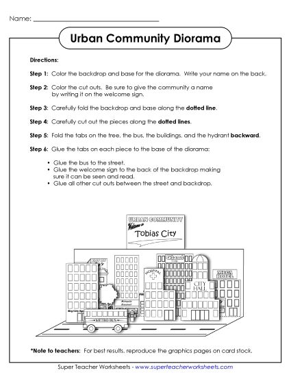 Urban, Suburban, and Rural - Urban Diorama (Printable PDF Worksheet)