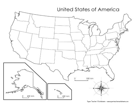 Maps of the USA - USA Blank Map (Printable PDF Worksheet)