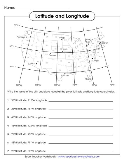 Maps of the USA - USA Latitude and Longitude on Maps (Printable PDF Worksheet)