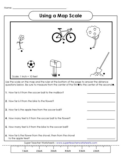Basic Map Skills - Using a Map Scale (Basic) (Printable PDF Worksheet)