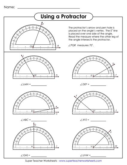 Measuring Angles Worksheets - Using a Protractor 1 (Printable PDF Worksheet)