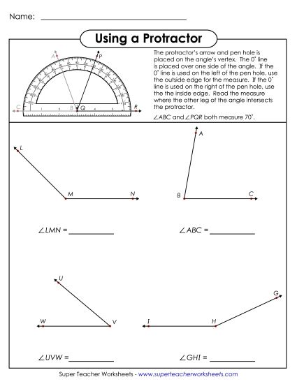 Measuring Angles Worksheets - Using a Protractor 4 (Printable PDF Worksheet)