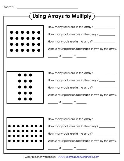 Worksheets and Games - Using Arrays for Multiplication (Printable PDF Worksheet)
