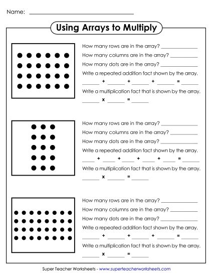 Arrays as Repeated Addition - Using Arrays: Repeated Addition & Multiplication (Printable PDF Worksheet)