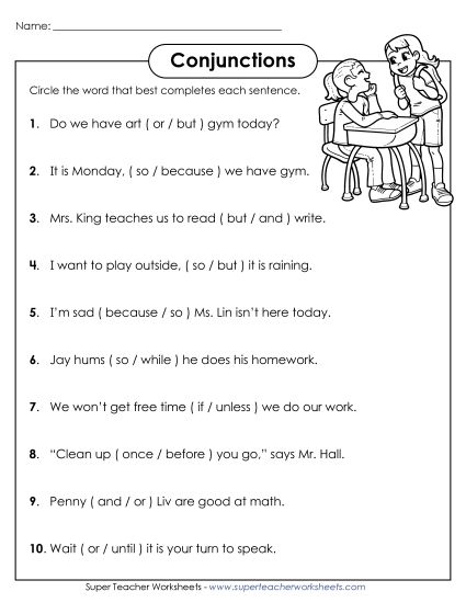Basic - Using Basic Conjunctions  (Coordinating and Subordinating) (Printable PDF Worksheet)