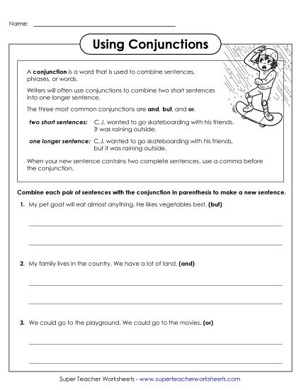 Intermediate - Using Conjunctions (And, But, Or) (Printable PDF Worksheet)