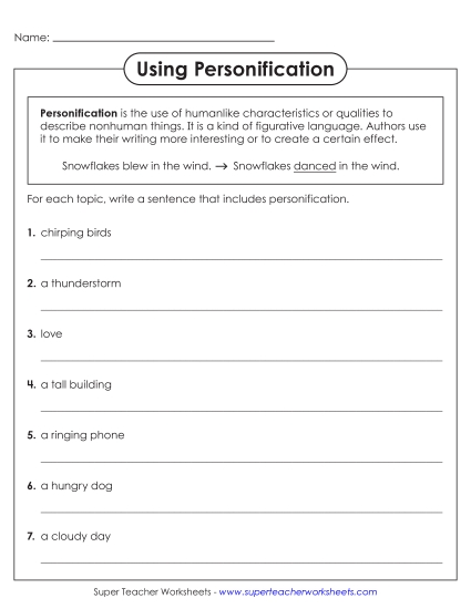 Personification - Using Personification (Printable PDF Worksheet)