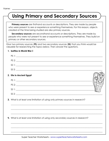 Both Primary & Secondary Sources - Using Primary & Secondary Sources (Printable PDF Worksheet)