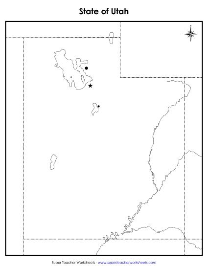 Maps - Utah State Map (Blank Cities) (Printable PDF Worksheet)