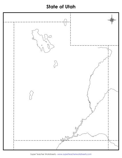 Maps - Utah State Map (Blank) (Printable PDF Worksheet)