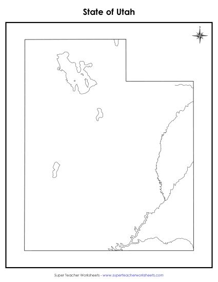 Maps - Utah State Map (No Bordering States) (Printable PDF Worksheet)