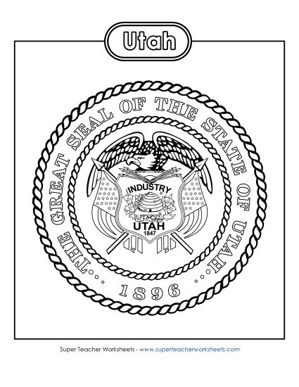 Flags & Seals - Utah State Seal (Black & White) (Printable PDF Worksheet)