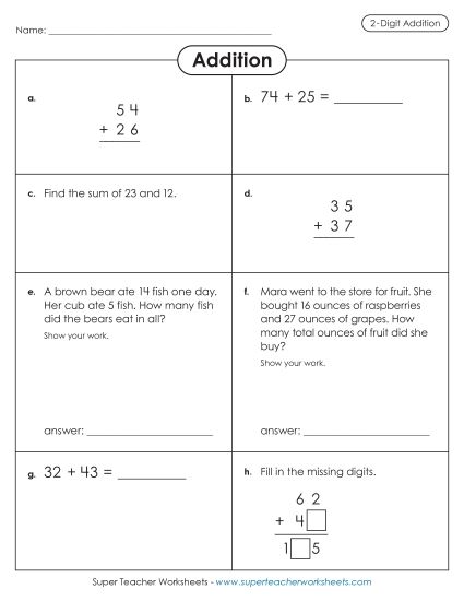 Worksheets (2-Digit Addends) - Variety Worksheet: 2-Digit Addition (Printable PDF Worksheet)