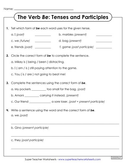 All Tenses & Participles - Variety Worksheet (All Tenses and Participles) (Printable PDF Worksheet)