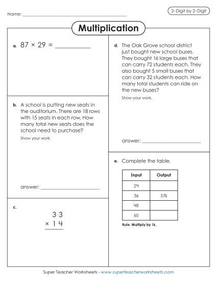 2-Digit Times 2-Digit Worksheets - Variety Worksheet (Printable PDF Worksheet)