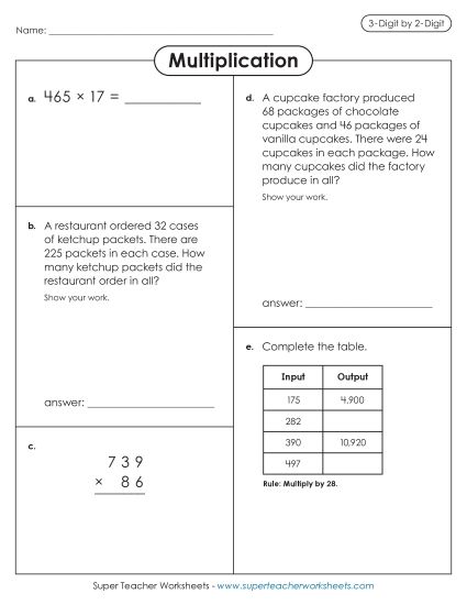 3-Digit Times 2-Digit Worksheets - Variety Worksheet (Printable PDF Worksheet)