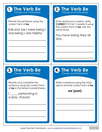 ELA - Verbs: <i>Be</i> All Tenses and Participles  (Printable PDF Worksheet)