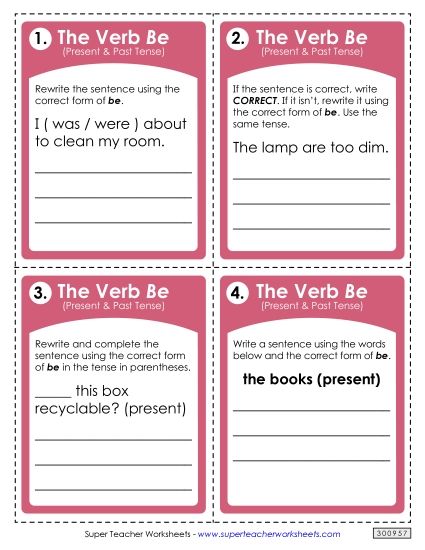 ELA - Verbs: <i>Be</i> Present and Past Tense (Printable PDF Worksheet)