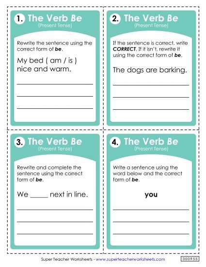 ELA - Verbs: <i>Be</i> Present Tense (Printable PDF Worksheet)