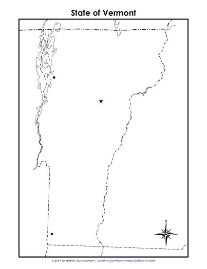 Maps - Vermont State Map (Blank Cities) (Printable PDF Worksheet)