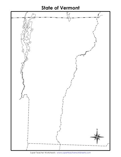 Maps - Vermont State Map (Blank) (Printable PDF Worksheet)