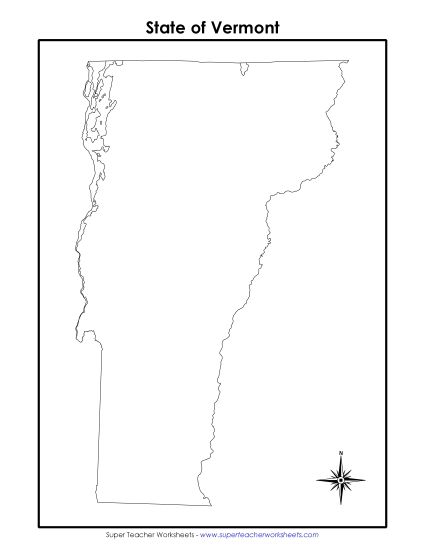 Maps - Vermont State Map (No Bordering States) (Printable PDF Worksheet)