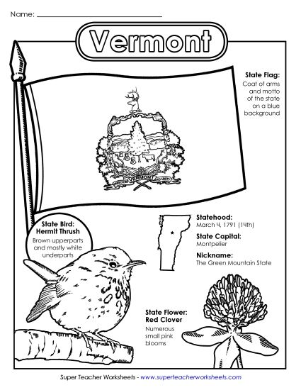 Symbols - Vermont State Symbols Coloring Page (Printable PDF Worksheet)