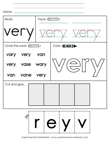 Individual Sight Words - Very (Sight Word) (Printable PDF Worksheet)