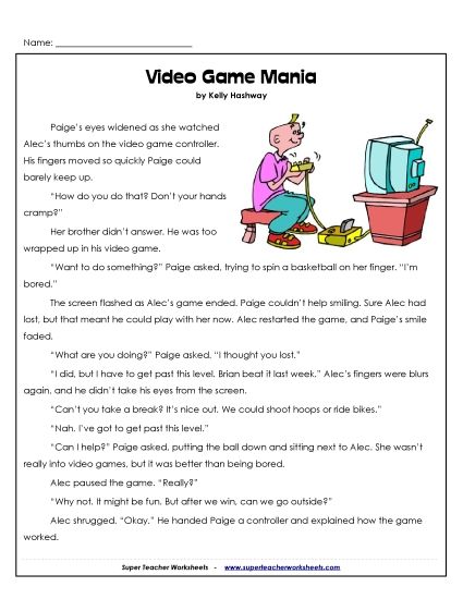 Fiction Stories - Video Game Mania (Fiction) (Printable PDF Worksheet)