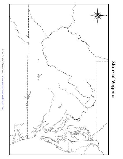 Maps - Virginia State Map (Blank) (Printable PDF Worksheet)