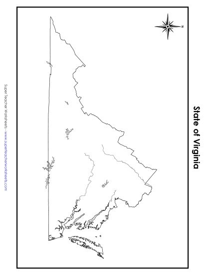 Maps - Virginia State Map (No Bordering States) (Printable PDF Worksheet)