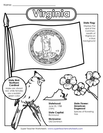 Symbols - Virginia State Symbols Coloring Page (Printable PDF Worksheet)