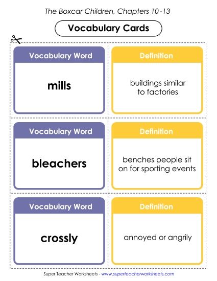 Chapters 10-12 - Vocab. Cards for Chapters 10-13 (Printable PDF Worksheet)