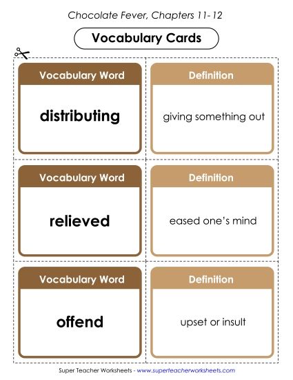 Chapters 11-12 - Vocab. Cards for Chapters 11-12 (Printable PDF Worksheet)